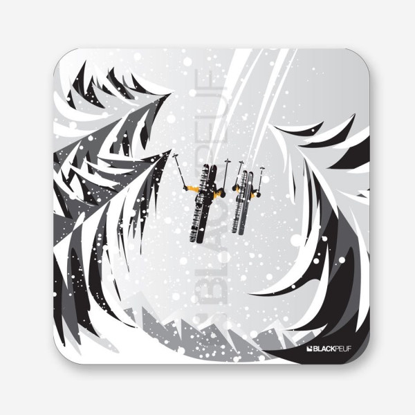 TABLEAU SKIEUR VUE DE DESSOUS NOIR ET BLANC 35x35cm