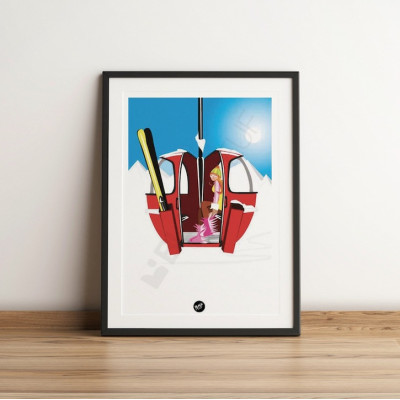 Classic red and blue ski gondola pop up wall poster for decoration. Classic red and blue ski gondola pop up wall poster for decoration.