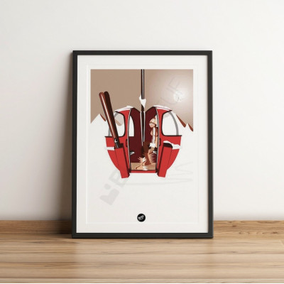 Poster pop-up da parete con gondola da sci in seppia rossa e beige, per decorazione. Poster pop-up da parete con gondola da sci in seppia rossa e beige, per decorazione.