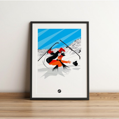 Affiche murale la chute au ski humour station pour la décoration. Affiche murale la chute au ski humour station pour la décoration.