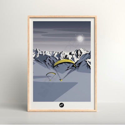 Wandposter der Belledonne mit Gleitschirm in Grau-, Blau- und Gelbtönen zur Dekoration Wandposter der Belledonne mit Gleitschirm in Grau-, Blau- und Gelbtönen zur Dekoration