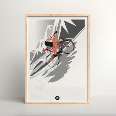 Poster da parete di un ciclista con maglia a pois rossi per decorazione Poster da parete di un ciclista con maglia a pois rossi per decorazione