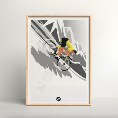 Yellow jersey downhill cyclist wall poster for decoration