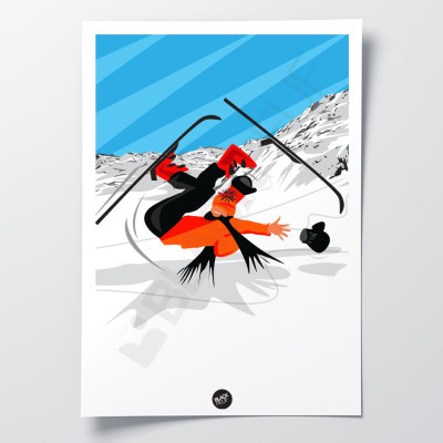 Affiche murale la chute au ski humour station pour la décoration. Affiche murale la chute au ski humour station pour la décoration.