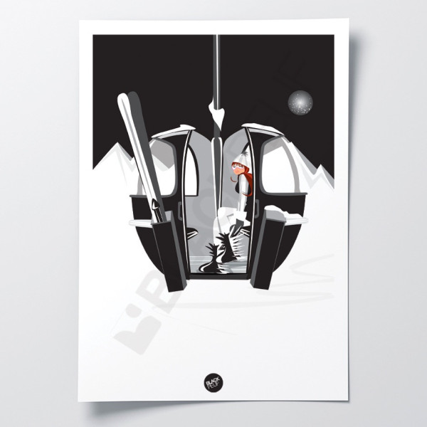 Affiche murale pop up black noir et blanc télécabine de ski pour la décoration.