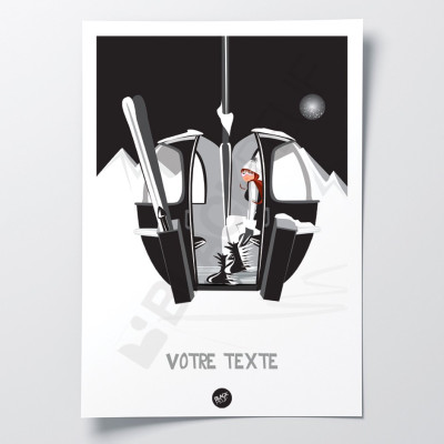 Affiche murale pop up black noir et blanc télécabine de ski pour la décoration. Affiche murale pop up black noir et blanc télécabine de ski pour la décoration.