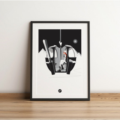 Affiche murale pop up black noir et blanc télécabine de ski pour la décoration. Affiche murale pop up black noir et blanc télécabine de ski pour la décoration.