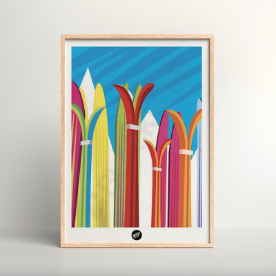 Mehrfarbiges Wandposter mit Skimotiv, perfekt zur Dekoration. Mehrfarbiges Wandposter mit Skimotiv, perfekt zur Dekoration.