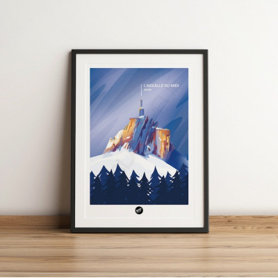 Affiche murale l'aiguille du midi mont altitude montagne bleu et violet pour la décoration. Affiche murale l'aiguille du midi mont altitude montagne bleu et violet pour la décoration.