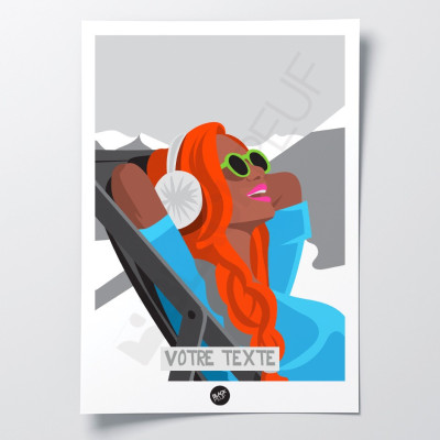 Affiche murale rétro transat la rousse après ski en terrasse noir et blanc et bleu et orange pour la décoration. Affiche murale rétro transat la rousse après ski en terrasse noir et blanc et bleu et orange pour la décoration.