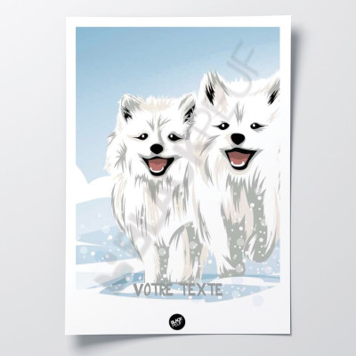 Affiche murale les petits loups blancs qui courent dans la neige pour la décoration Affiche murale les petits loups blancs qui courent dans la neige pour la décoration