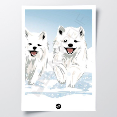 Poster murale di piccoli lupi che corrono nella neve artica per decorazione Poster murale di piccoli lupi che corrono nella neve artica per decorazione