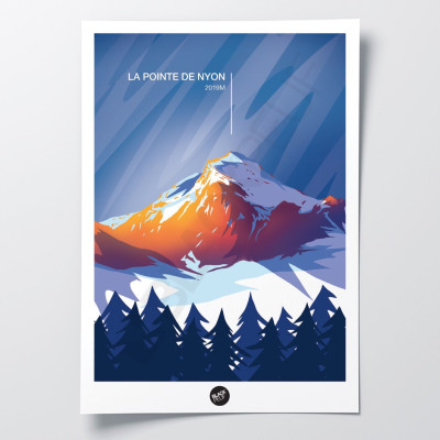 Affiche murale la pointe de Nyon mont altitude montagne bleu et violet pour la décoration.