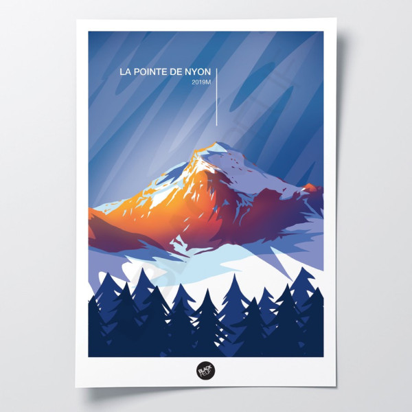 Affiche murale la pointe de Nyon mont altitude montagne bleu et violet pour la décoration.