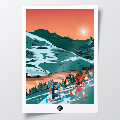 Affiche murale d’une course de trail aux couleurs bleu et orange pour décoration Affiche murale d’une course de trail aux couleurs bleu et orange pour décoration