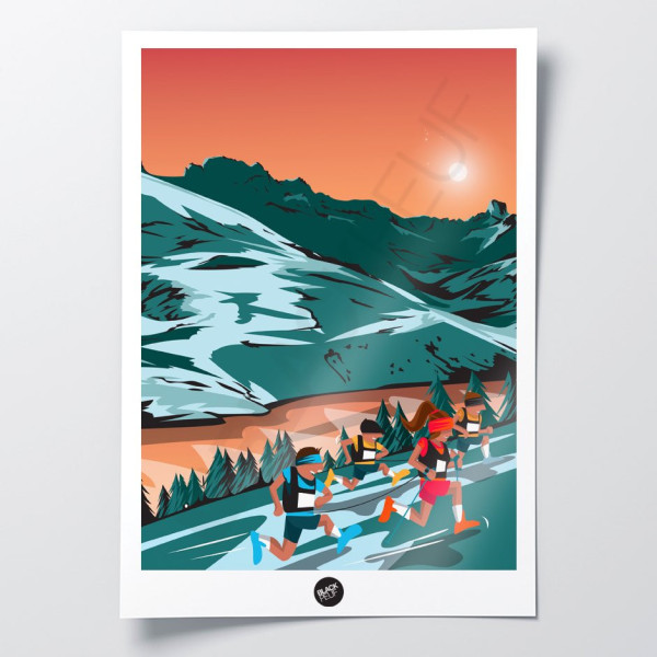 Blue and orange trail race wall poster for decoration