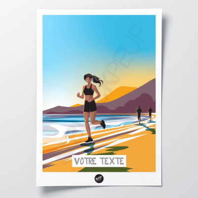 Affiche murale d’une joggeuse en bord de plage au coucher de soleil, aux couleurs claires et chaudes pour décoration Affiche murale d’une joggeuse en bord de plage au coucher de soleil, aux couleurs claires et chaudes pour décoration