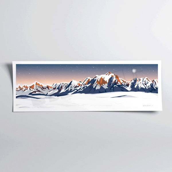 Affiche murale la chaîne du mont blanc des montagnes violet et rose et blanche pour la décoration.