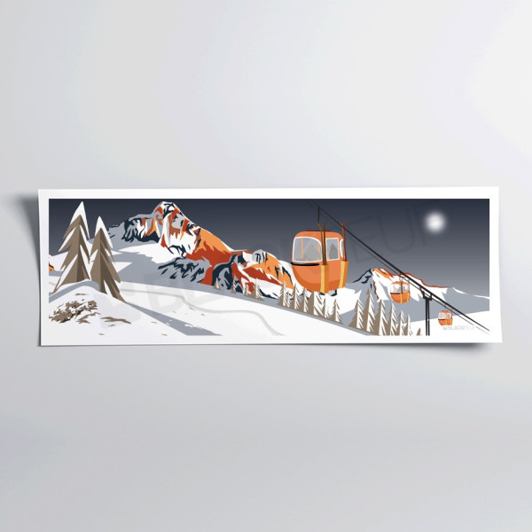 Orange and white gondola wall poster on the slopes for decoration