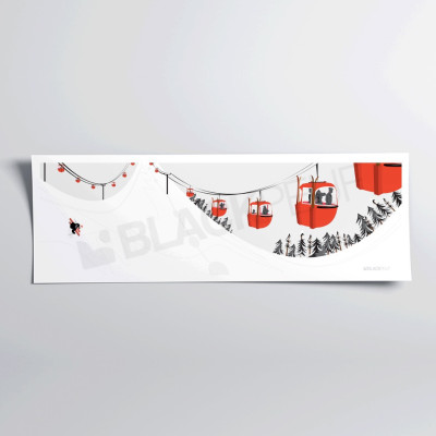 Affiche murale télécabines rouges sur pistes blanches pour décoration