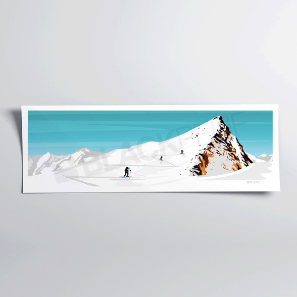 Blue and white high mountain hiking wall poster for decoration