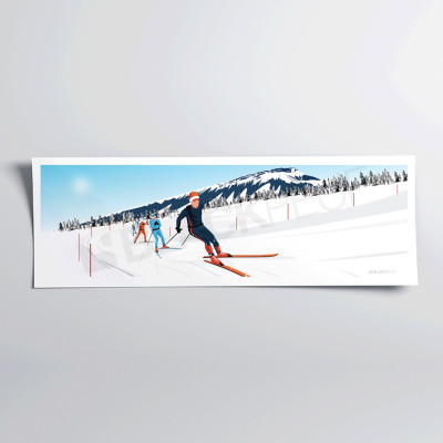 Wandposter eines nordischen Skirennens in den Farben Rot, Weiß und Blau zur Dekoration Wandposter eines nordischen Skirennens in den Farben Rot, Weiß und Blau zur Dekoration