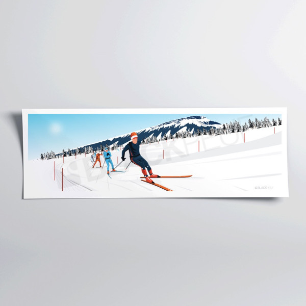 Poster da parete di una gara di sci nordico in rosso, bianco e blu per decorazione