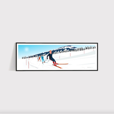 Poster da parete di una gara di sci nordico in rosso, bianco e blu per decorazione Poster da parete di una gara di sci nordico in rosso, bianco e blu per decorazione