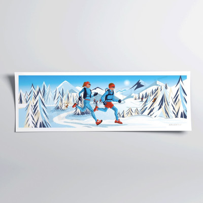 Poster da parete per corridori sulla neve, blu, bianco e rosso per decorazione Poster da parete per corridori sulla neve, blu, bianco e rosso per decorazione