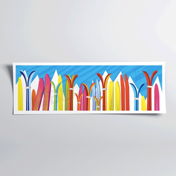 Poster da parete colorati per lo sci: blu, rosso, giallo, per decorazione
