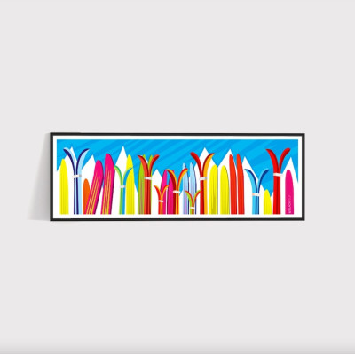 Affiche murale de ski en couleurs : bleu, rouge, jaune, pour décoration Affiche murale de ski en couleurs : bleu, rouge, jaune, pour décoration