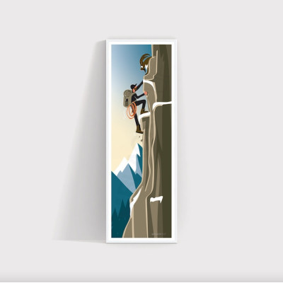 Dekoratives Wandposter mit der Abbildung eines Steinbocks, der die braunen Berge erklimmt. Dekoratives Wandposter mit der Abbildung eines Steinbocks, der die braunen Berge erklimmt.