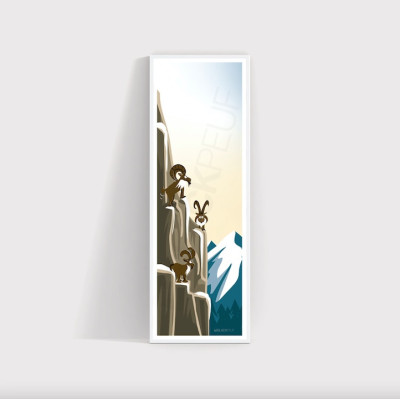 Decorative wall poster depicting a left-handed ibex climbing the Brown Mountains. Decorative wall poster depicting a left-handed ibex climbing the Brown Mountains.