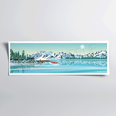 Wall poster back to the sources breath on the lake between the blue and green mountains for decoration. Wall poster back to the sources breath on the lake between the blue and green mountains for decoration.