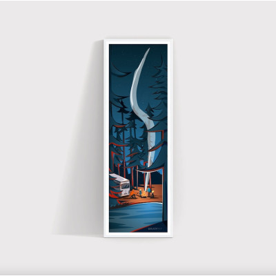 Vertical wall poster campfire campfire in dark forest at night blue for decoration Vertical wall poster campfire campfire in dark forest at night blue for decoration