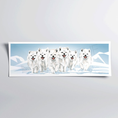 Simpatico poster da parete del branco di lupi antartici, blu e bianco, per decorazione Simpatico poster da parete del branco di lupi antartici, blu e bianco, per decorazione