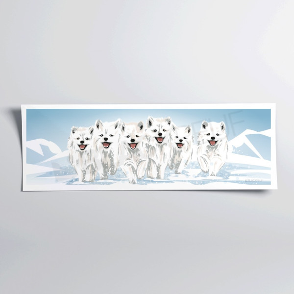 Simpatico poster da parete del branco di lupi antartici, blu e bianco, per decorazione