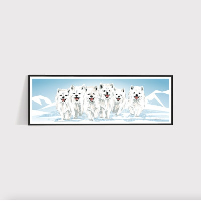 Cute, blue and white Antarctic wolf pack wall poster for decoration Cute, blue and white Antarctic wolf pack wall poster for decoration