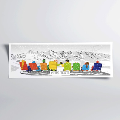 Wandposter Après-Ski-Atmosphäre mit Liegestuhl, Illustration in kräftigen Farben zur Dekoration Wandposter Après-Ski-Atmosphäre mit Liegestuhl, Illustration in kräftigen Farben zur Dekoration