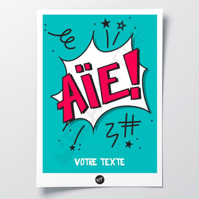 Affiche murale onomatopée aïe en chute de ski en rouge et vert pour la décoration. Affiche murale onomatopée aïe en chute de ski en rouge et vert pour la décoration.