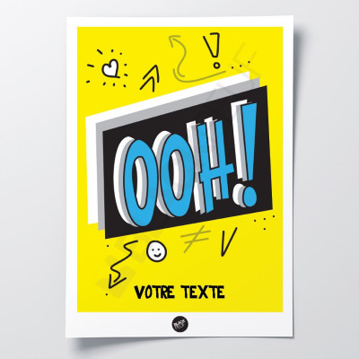 Affiche murale onomatopée ooh cri humour jaune et bleu pour la décoration. Affiche murale onomatopée ooh cri humour jaune et bleu pour la décoration.