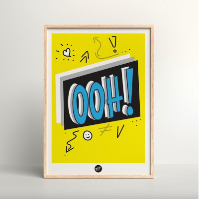 Yellow and blue humorous onomatopoeic wall poster "Oh, cry" for decoration. Yellow and blue humorous onomatopoeic wall poster "Oh, cry" for decoration.