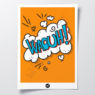 Wow orange and blue onomatopoeic wall poster in a ski resort humor for decoration. Wow orange and blue onomatopoeic wall poster in a ski resort humor for decoration.