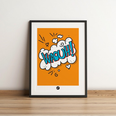 Wow orange and blue onomatopoeic wall poster in a ski resort humor for decoration. Wow orange and blue onomatopoeic wall poster in a ski resort humor for decoration.