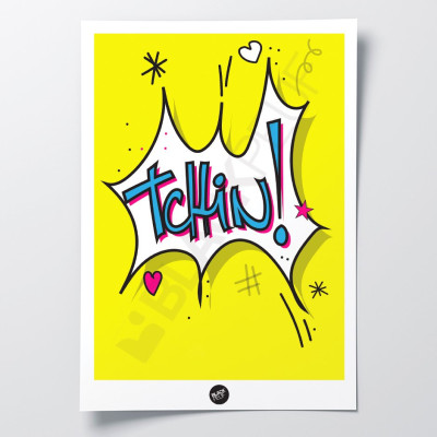Yellow and blue humorous onomatopoeic wall poster depicting a ski resort, for decorative purposes. Yellow and blue humorous onomatopoeic wall poster depicting a ski resort, for decorative purposes.