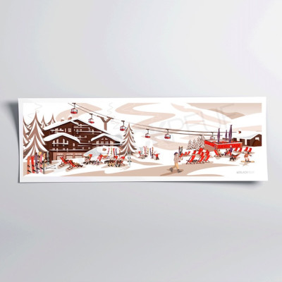 Poster murale di un villaggio innevato in colori vintage per decorazione Poster murale di un villaggio innevato in colori vintage per decorazione