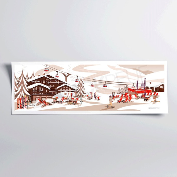 Wall poster of a snowy village in vintage colours for decoration