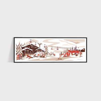 Poster murale di un villaggio innevato in colori vintage per decorazione Poster murale di un villaggio innevato in colori vintage per decorazione