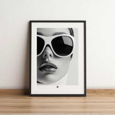 Black and white poster, minimalist photography, designer wall decoration featuring a woman's face. Black and white poster, minimalist photography, designer wall decoration featuring a woman's face.