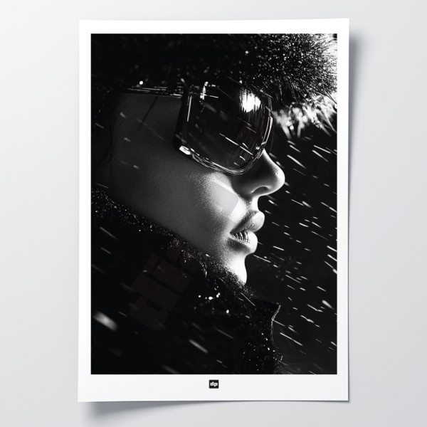 Poster in bianco e nero, fotografia minimalista, decorazione murale di design di uno sciatore chic per un interno moderno